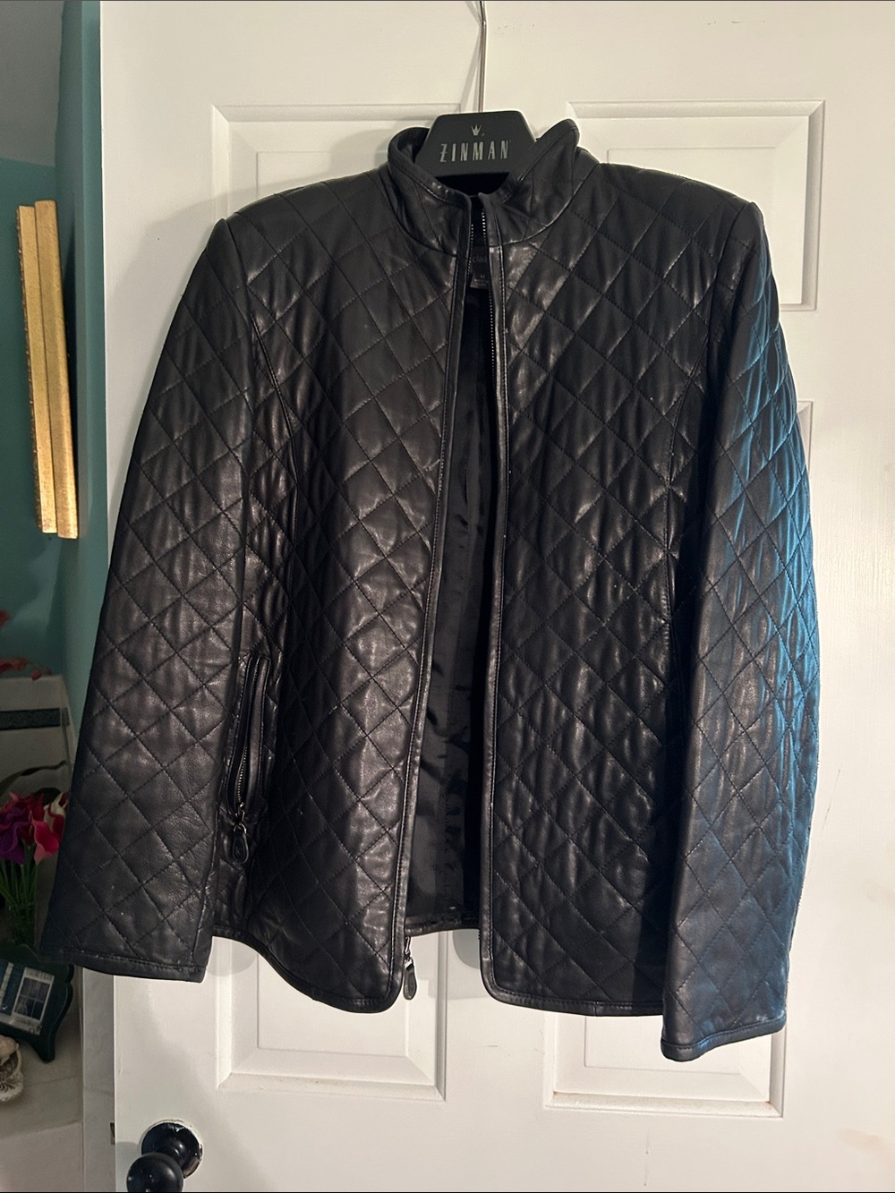 Liz Claiborne Black Quilted Leather Bomber Jacket